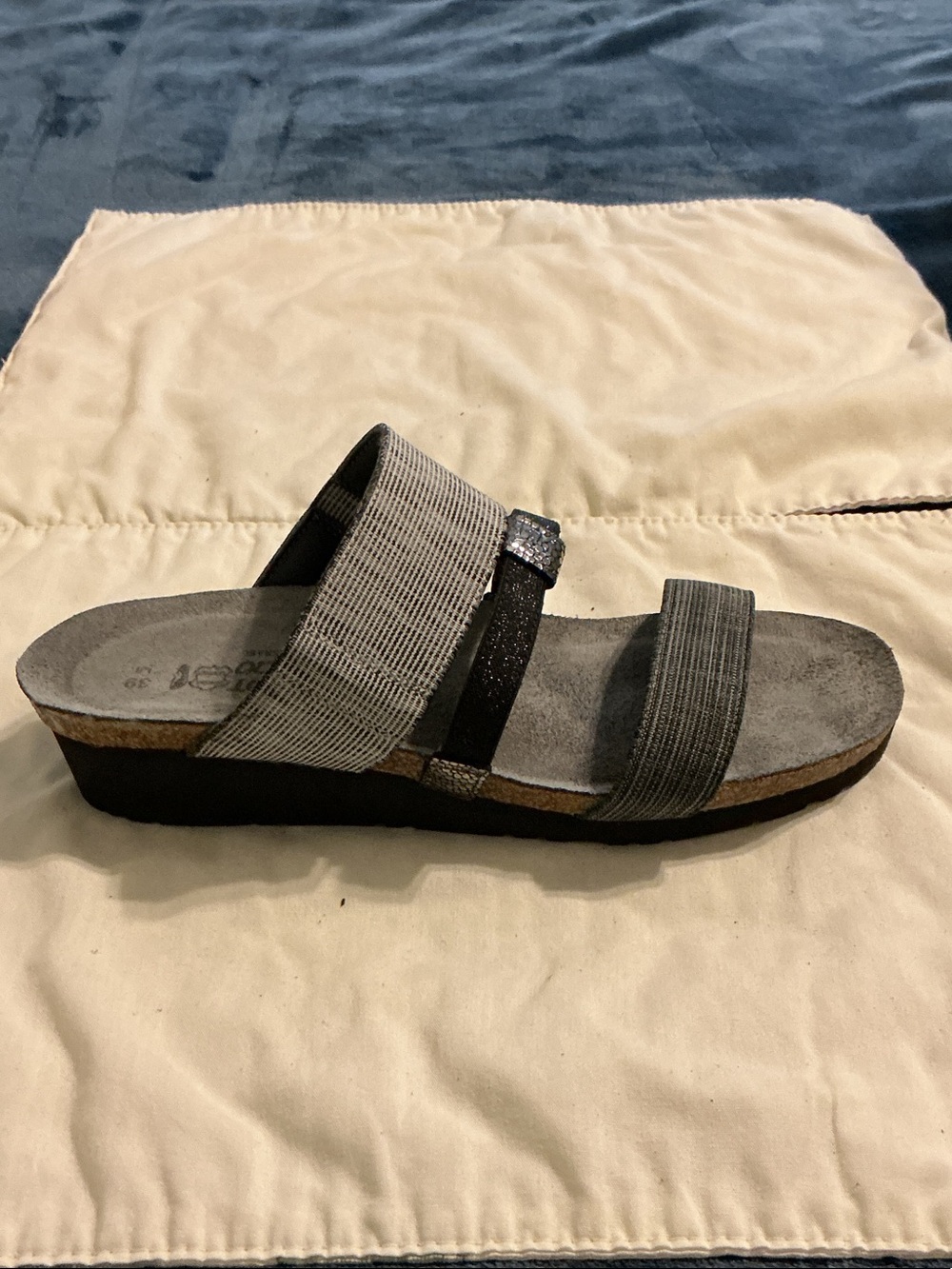 Naot Gray Double-Strap Slide Sandal with Sparkle Accent
